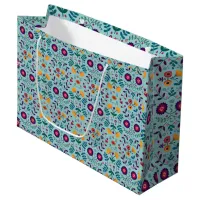 Pretty Folk Art Flowers Pattern Large Gift Bag