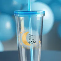 Mom to Be Blue We're Over the Moon Baby Shower Acrylic Tumbler