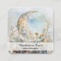 *~* Crescent Moon Flowers QR Floral AP70 Ethereal  Square Business Card