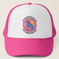 Cute Retro Pink Blue Text Rollerskating Club Trucker Hat