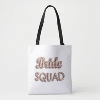 Bride squad rose gold white bachelotette tote bag