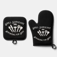 Funny Grilling Gift for Men: Grill Sargeant  Oven Mitt & Pot Holder Set