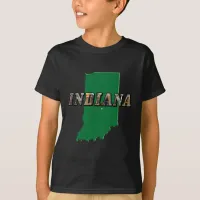 Indiana State Map Green Outline & Photo Text T-Shirt