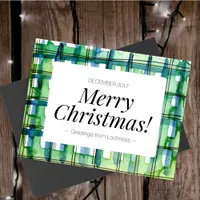 Green Watercolor Plaid Merry Christmas Holiday Postcard