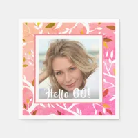 Birthday custom photo pink botanical pattern napkins