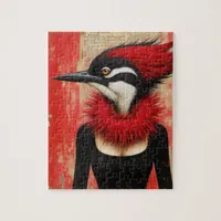 Woodpecker in a black dress fantasy jigsaw puzzle