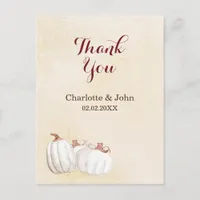 white pumpkins fall harvest wedding thank you postcard