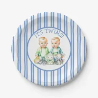 It's Twins! Cute boy twins Baby Shower Paper Plates