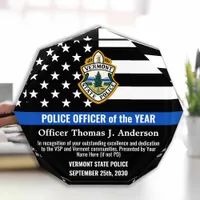 Police Officer Of The Year Logo Thin Blue Line Acrylic Award