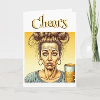 Cheers! Messy Bun Holding a Tap Beer Birthday Card