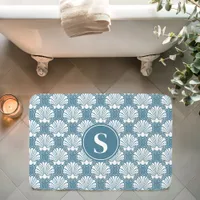 Blue and White Seashell Coastal Monogram Bath Mat