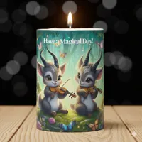 Cute Saolas Playing Violas in a Magical Forest Pillar Candle