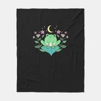 Cottagecore Goblincore Moon Flowers Forest Frog Mu Fleece Blanket