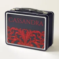 Unique Vintage Swirl Ombre Red Personalized  Metal Lunch Box