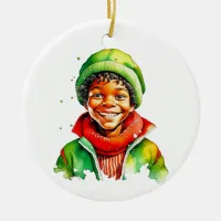 Vintage Christmas Elf  Personalized Ceramic Ornament