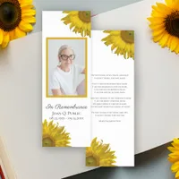Yellow Sunflowers Funeral Memorial Prayer Card Bookmarks