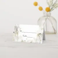White Hydrangea Flowers Watercolor Wedding  Place Card