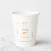 Elegant Whimsical Bow Orange Custom Graduation Paper Cups