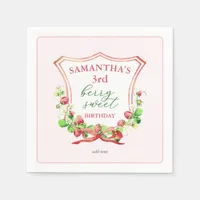 Crest Bow Berry Sweet Watercolor Any Age Birthday Napkins