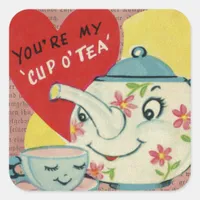 Vintage Valentine Cup of Tea Square Sticker