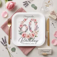 Watercolor Blush Pink Floral 60th Birthday Party Paper Plates