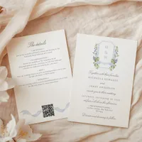 All In One Watercolor Regency Crest QR Wedding Invitation