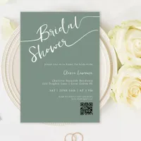 Sage Green Script QR Bridal Shower Invite