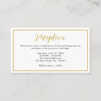 Minimalist Elegant Gold Border Wedding Reception Enclosure Card