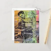 Mixed Media Collage Retro Woodworking Men  Postcard