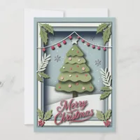 3d Christmas Card with Festive Tree and Holly