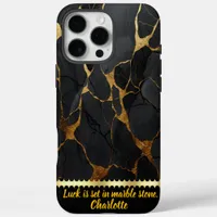 Black marble with golden veins iPhone 16 pro max case