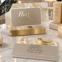 Elegant Marble Hair Salon Appointment Foil Business Cards