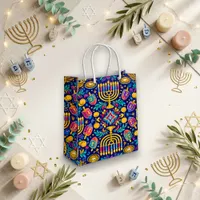 Festive Blue Painted Hanukkah Menorah Medium Gift Bag