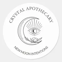 Simple Black & White Apothecary New Moon Classic Round Sticker