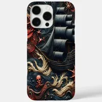 Dark Nautical Adventure With Pirate Ship and Waves iPhone 16 Pro Max Case