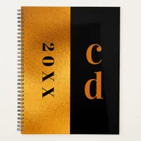 Black gold monogram modern minimalist planner