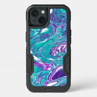 Purple and Teal Fluid Art Marble like iPhone 13 Case
