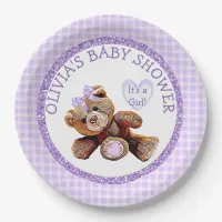 PURPLE Teddy Bear Baby Shower Paper Plates