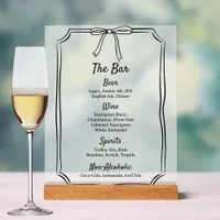 Modern Classic Chic Timeless Bow Wedding Bar Menu Acrylic Sign