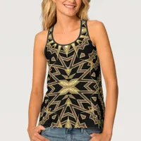 Sani : ArtDeco Aztec Fusion | Black Gold & Taupe Tank Top