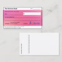 Blank Check Pink Aura Law of Attraction Abundance Business Card