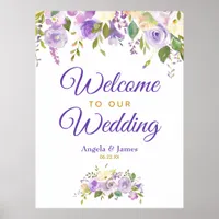 Purple Gold Watercolor Floral Wedding Welcome Poster