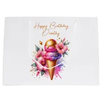 Pink and Gold Ice Cream Golden Birthday Large Gift Bag