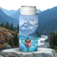  Kayaking in Mountains Personalized Seltzer Can Cooler