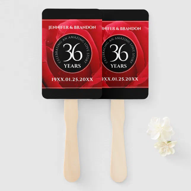 Elegant 36th Rose Wedding Anniversary Celebration Hand Fan