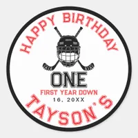 Hockey First Year Down 1st birthday  Classic Round Sticker