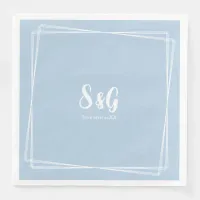 Light Blue Elegant Script Custom Initials Wedding Paper Dinner Napkins