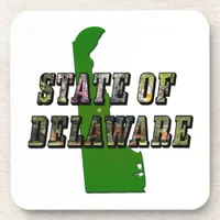 State of Delaware Picture Text and Map Beverage Coaster