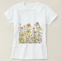 Pink Coneflowers Daisy Floral Botanical Art T-Shirt