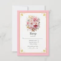 Pink and Gold Floral Wedding RSVP Card